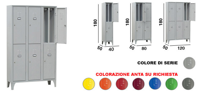 Armadietti spogliatoio sporco pulito 2 Posti a norma ASL / cm.  L.70xP.35xH.180